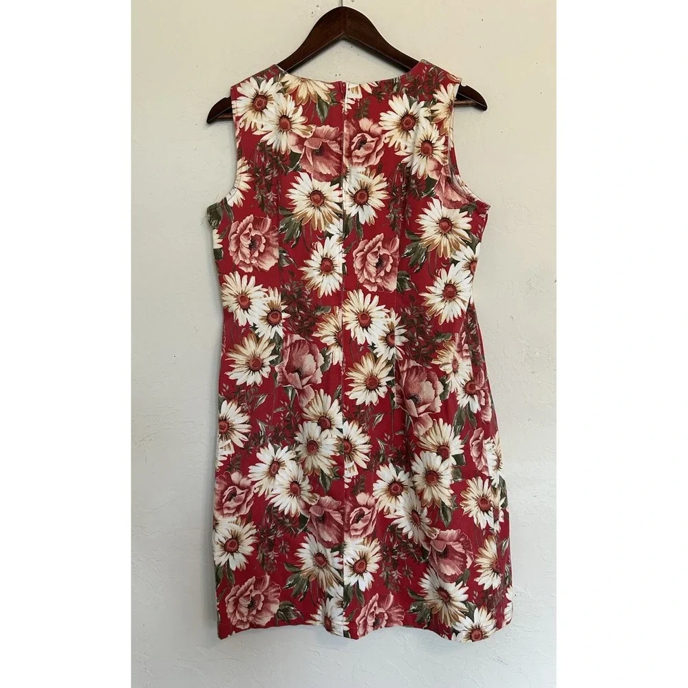 Vintage Y2K 90s Faded Glory Floral Shift Dress 12 Red Sunflower Pinafore Grunge - Picture 2 of 6